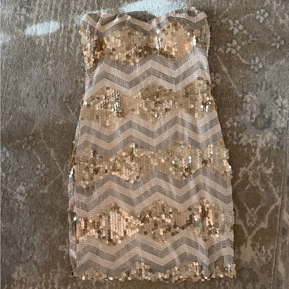As U Wish Strapless Gold Sequin Dress